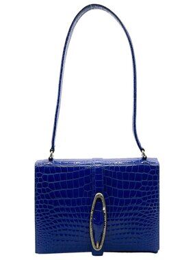 Gianni Versace Vintage Blue Crocodile Embossed Shoulder Bag